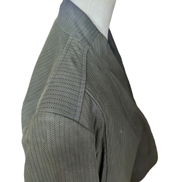 Leather Suede Open Front Waterfall Textured Olive Green Jacket Sz 14 - Picture 2 of 11